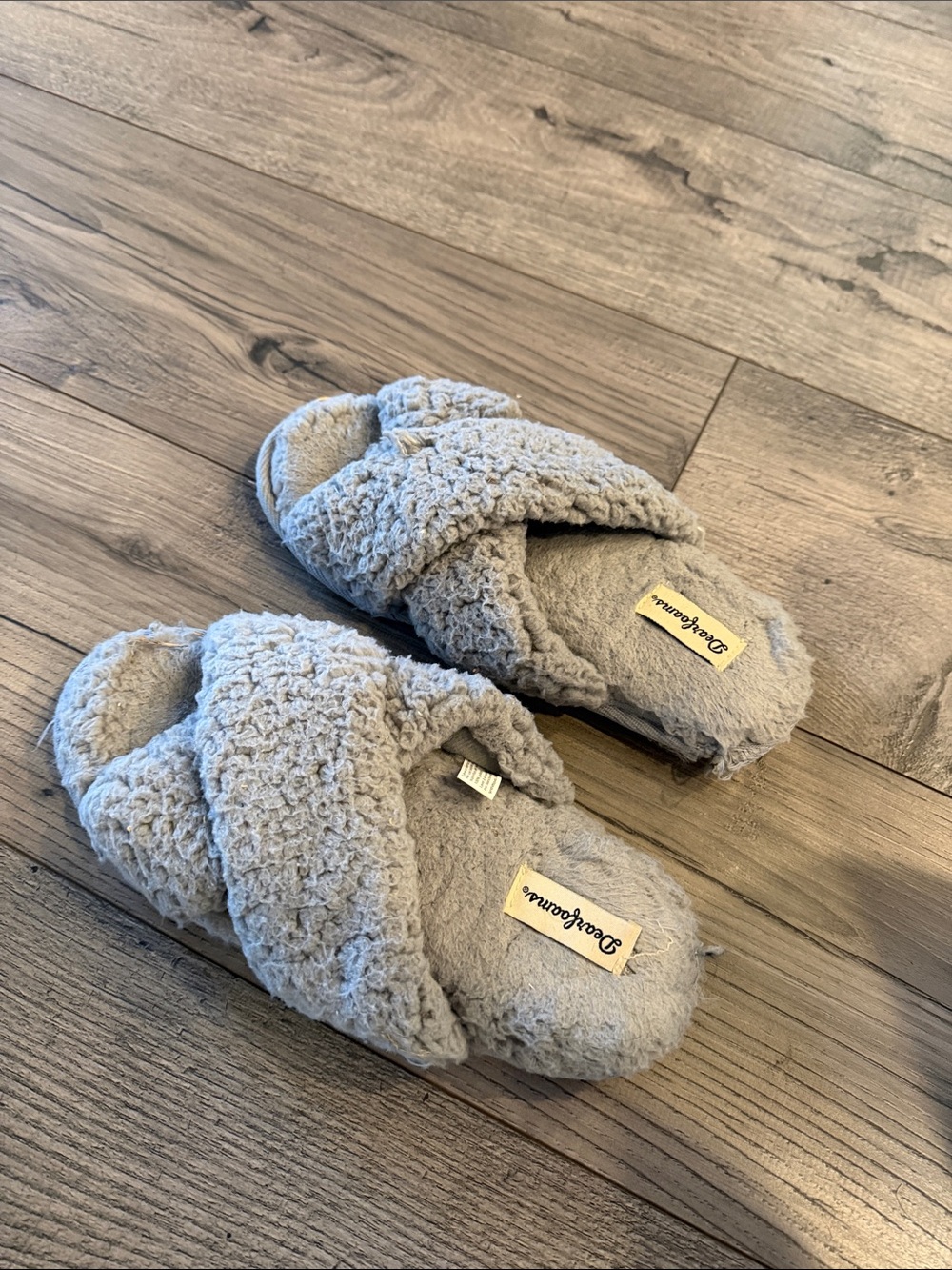 dearfoams Crisscross Sherpa Slide Slippers - Light Gray